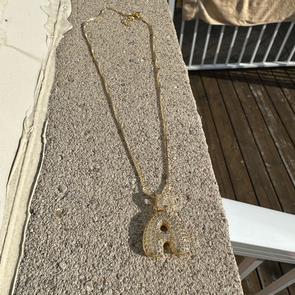 Bubble Letter Initial Necklace “A” - Picture 2 of 5